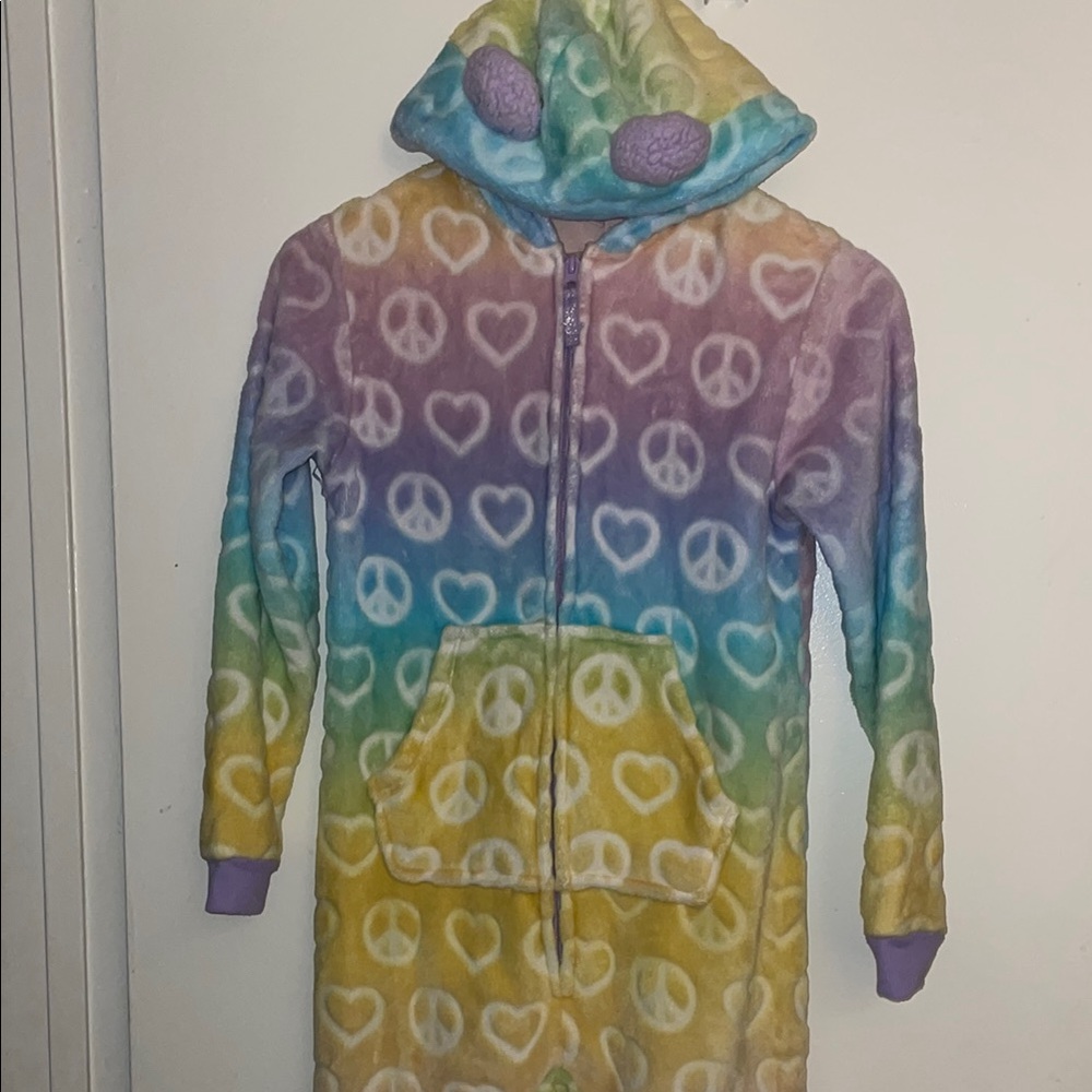 Colorful zip up PJs very cute and cozy, Kids Large, good condition